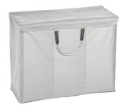 Grauer Wäschesortierer mit Deckel und Tragegriff, seitliche Perspektive