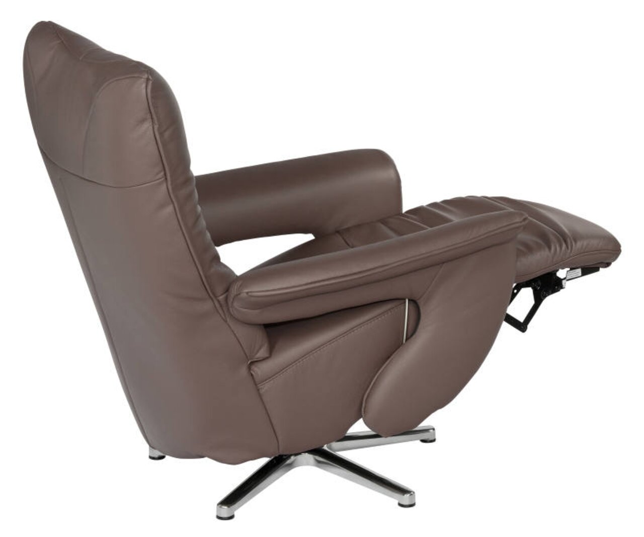 Brauner Fernsehsessel aus Leder mit verstellbarer Fußstütze, seitliche Perspektive
