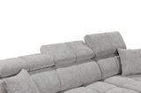 Graues Sofa mit verstellbaren Kopfstützen, seitliche Perspektive