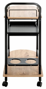 Küchenwagen auf Rollen mit Holz- und Metallregalen, Vorderansicht