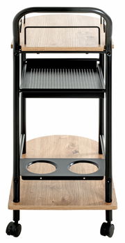 Küchenwagen auf Rollen mit Holz- und Metallregalen, Vorderansicht