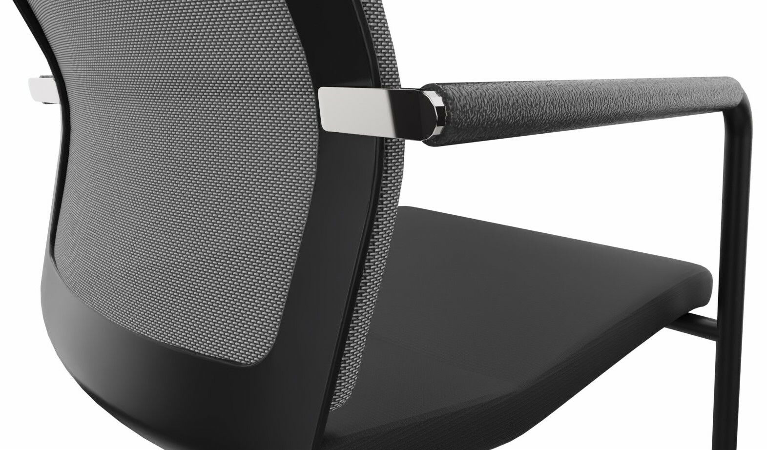 Rückansicht eines modernen Freischwinger-Stuhls mit schwarzem Rahmen und gepolsterter Sitzfläche, Modell Dauphin Freischwinger STILO.