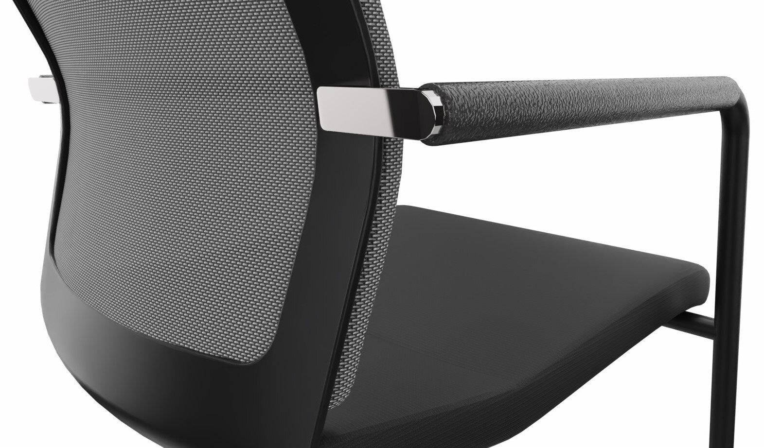 Dauphin Freischwinger STILO Rückansicht eines modernen Freischwinger-Stuhls mit schwarzem Rahmen und gepolsterter Sitzfläche, Modell Dauphin Freischwinger STILO.