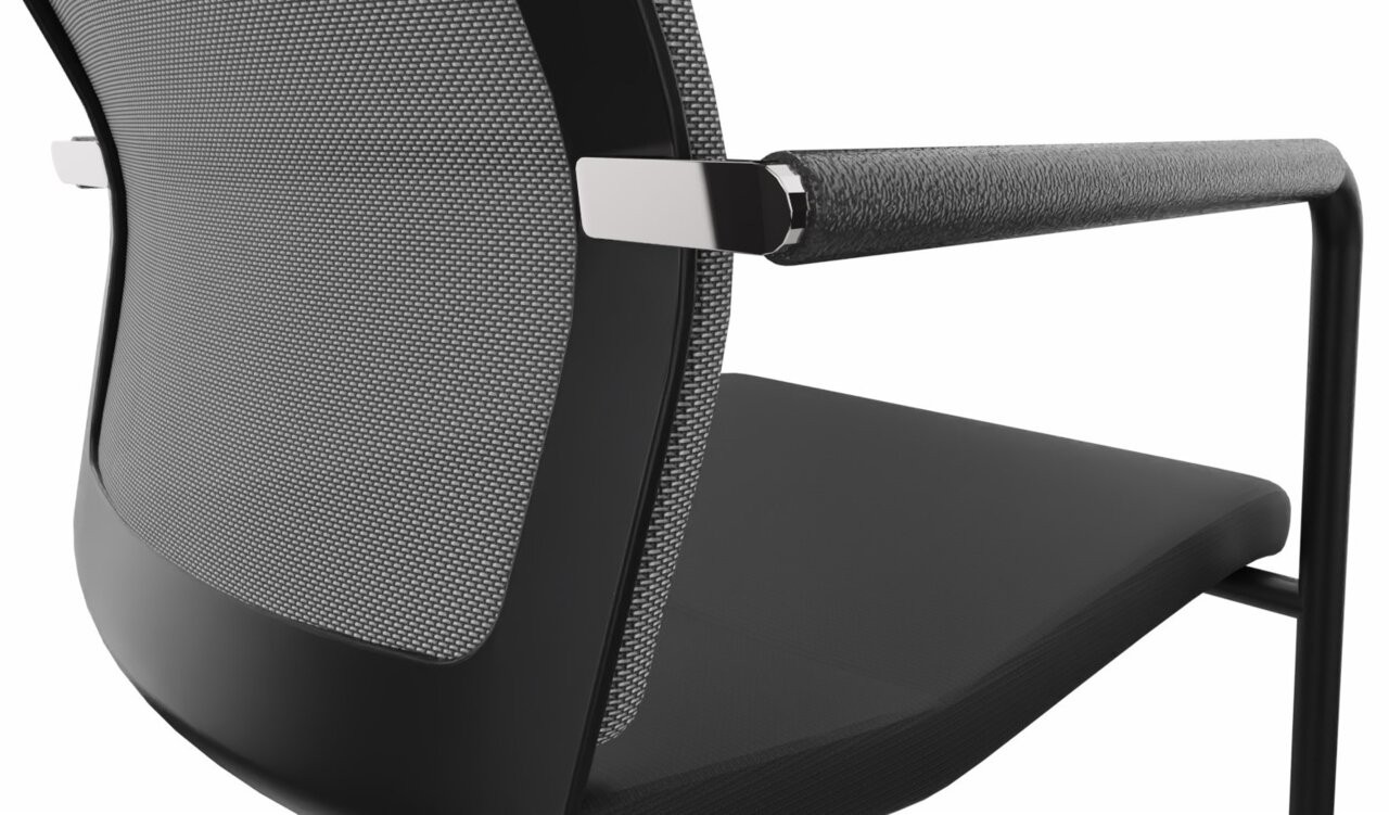 Dauphin Freischwinger STILO Rückansicht eines modernen Freischwinger-Stuhls mit schwarzem Rahmen und gepolsterter Sitzfläche, Modell Dauphin Freischwinger STILO.