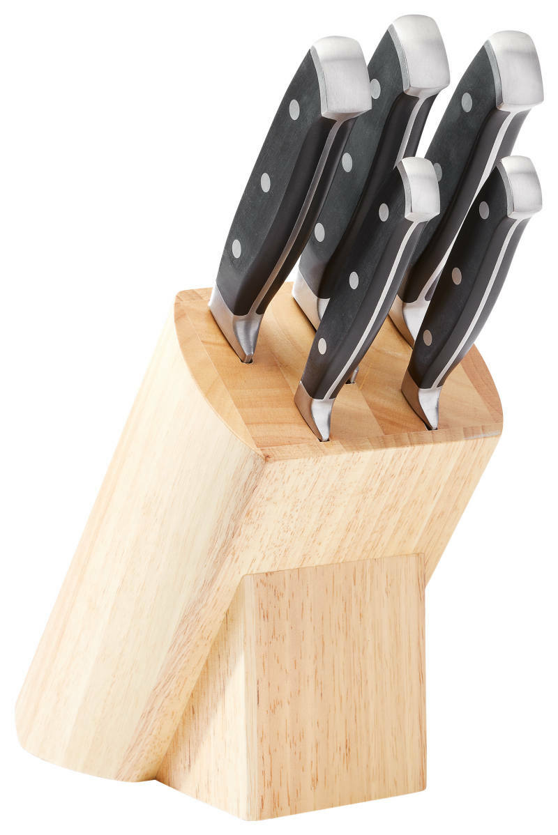 Messerblock mit sechs Messern, seitliche Perspektive