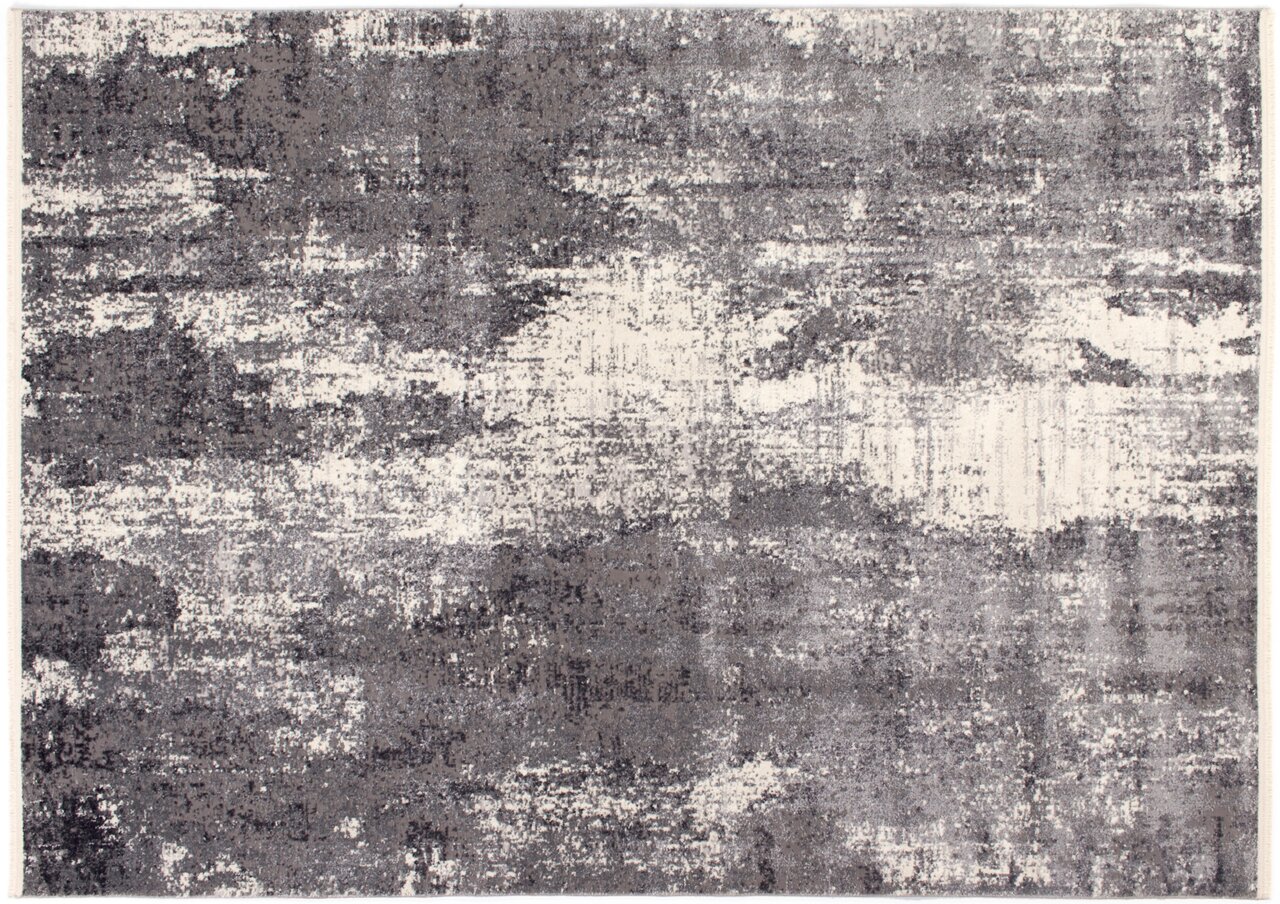 Moderner Designer-Teppich in Grau- und Weißtönen mit abstraktem Muster, Draufsicht