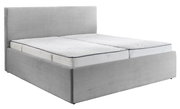 Graues Polsterbett 160x200 mit gestepptem Kopfteil, seitliche Perspektive