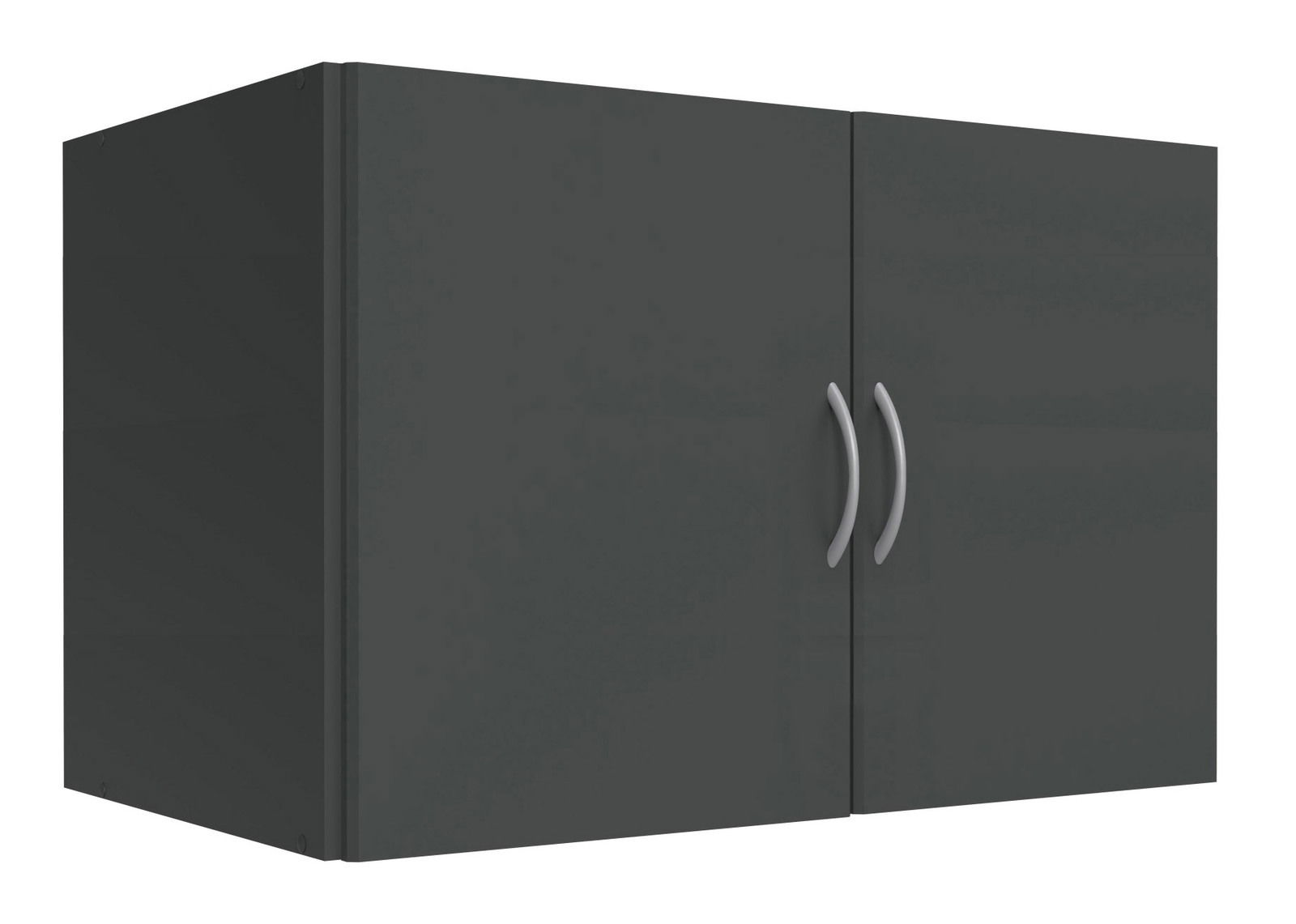 XORA Hängeschrank MULTIRAUMKONZEPT Grauer Hängeschrank mit zwei Türen und silbernen Griffen, seitliche Perspektive