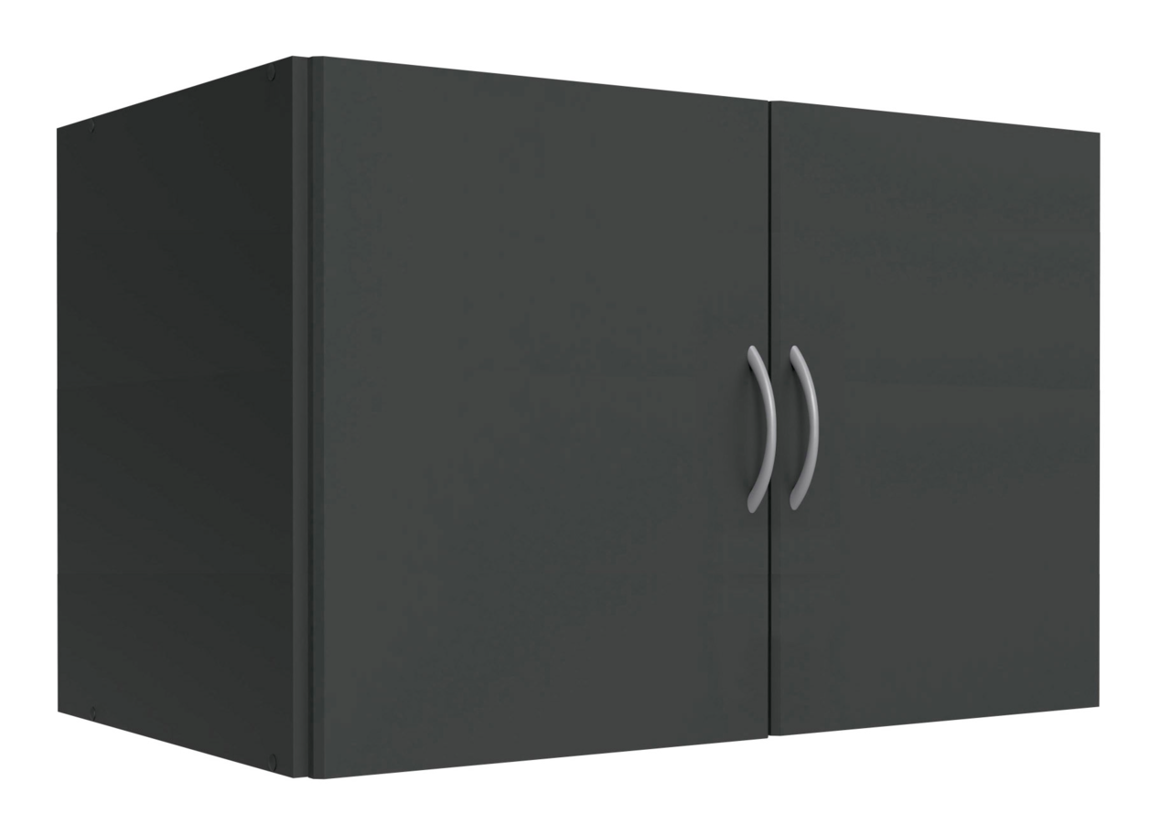 XORA Hängeschrank MULTIRAUMKONZEPT Grauer Hängeschrank mit zwei Türen und silbernen Griffen, seitliche Perspektive