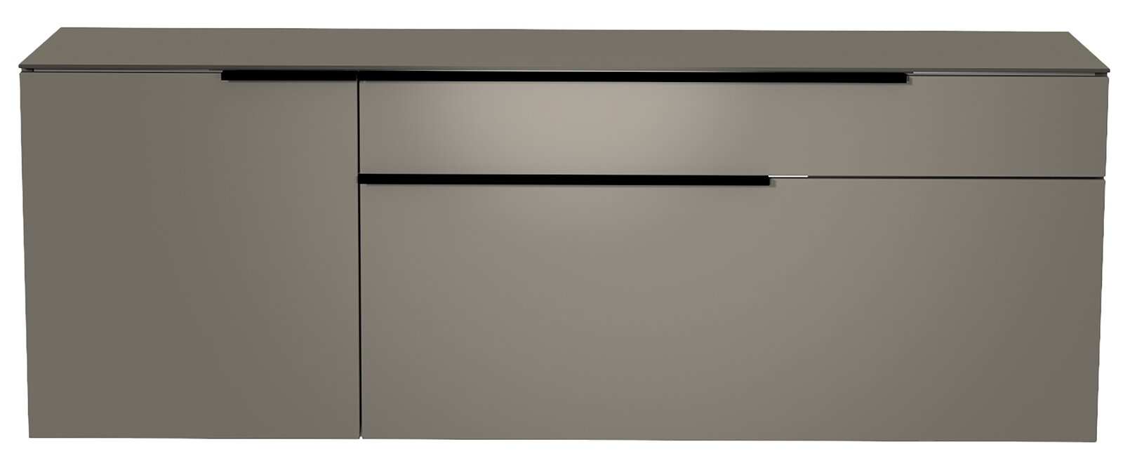 Frontansicht des Moderano Hänge-Lowboards Serie BORMIO in modernem Design mit glatter Oberfläche und minimalistischen Griffen.