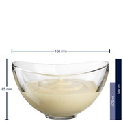 Transparente Müslischale Loop 15cm, gefüllt mit Vanillepudding, seitliche Perspektive