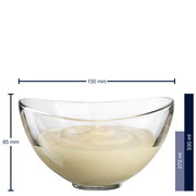 Transparente Müslischale Loop 15cm, gefüllt mit Vanillepudding, seitliche Perspektive