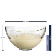 Transparente Müslischale Loop 15cm, gefüllt mit Vanillepudding, seitliche Perspektive