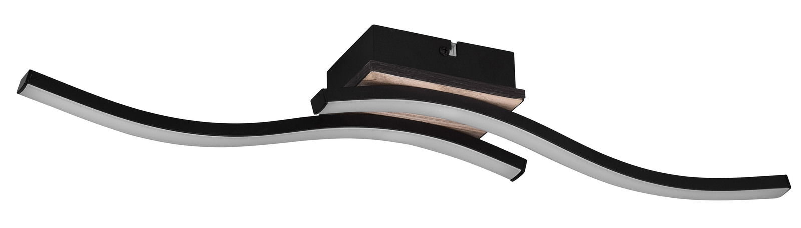 Moderne Deckenleuchte mit geschwungenem Design, seitliche Perspektive