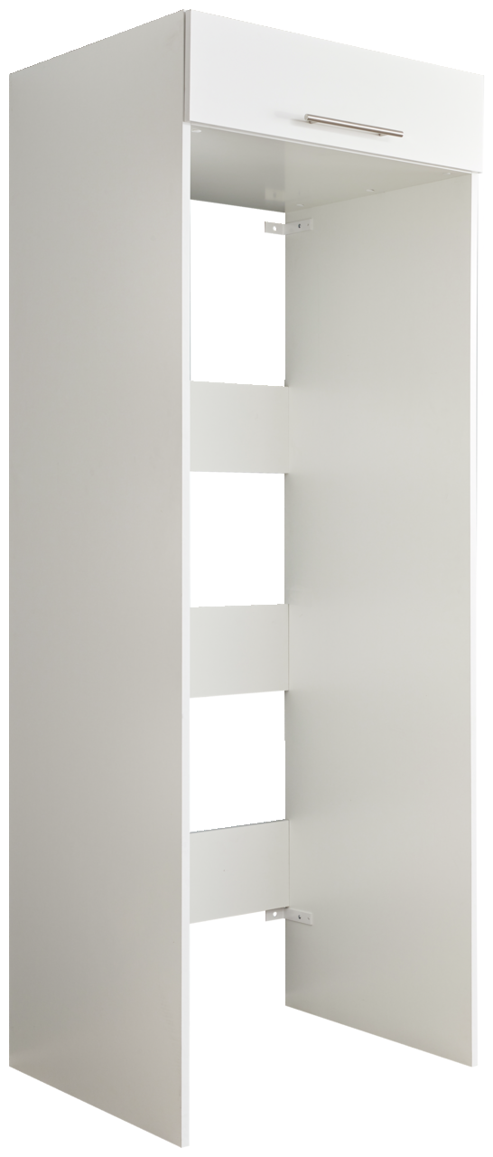 XORA Doppel-Geräteschrank PRIMUS Doppel-Geräteschrank XORA Serie WASCHPUNKT in seitlicher Perspektive, mit offenem Design und einer Schublade oben.