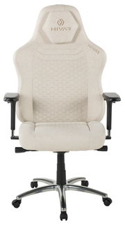 Beiger Gaming-Stuhl mit ergonomischem Design, von vorne gesehen.