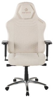 Beiger Gaming-Stuhl mit ergonomischem Design, von vorne gesehen.