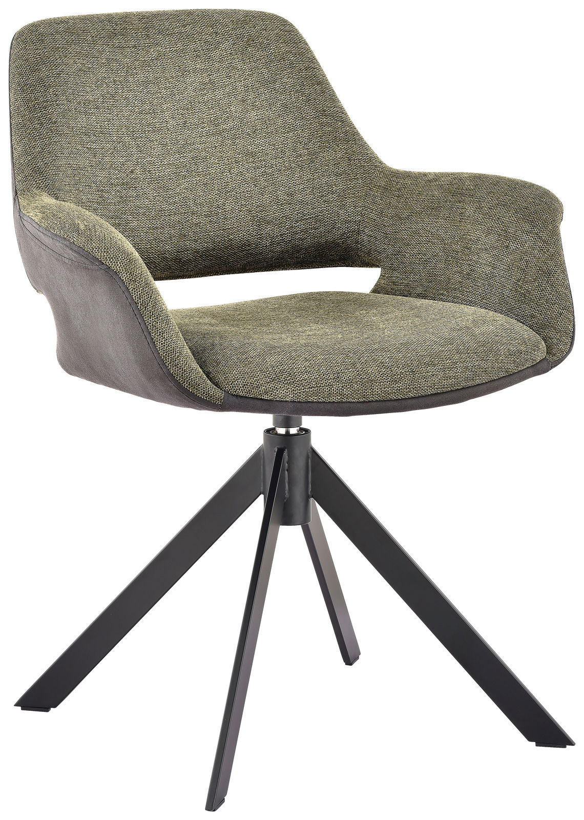 Novel Sessel VENLO Moderner Sessel mit grünem Stoffbezug und schwarzem Metallgestell, seitliche Perspektive