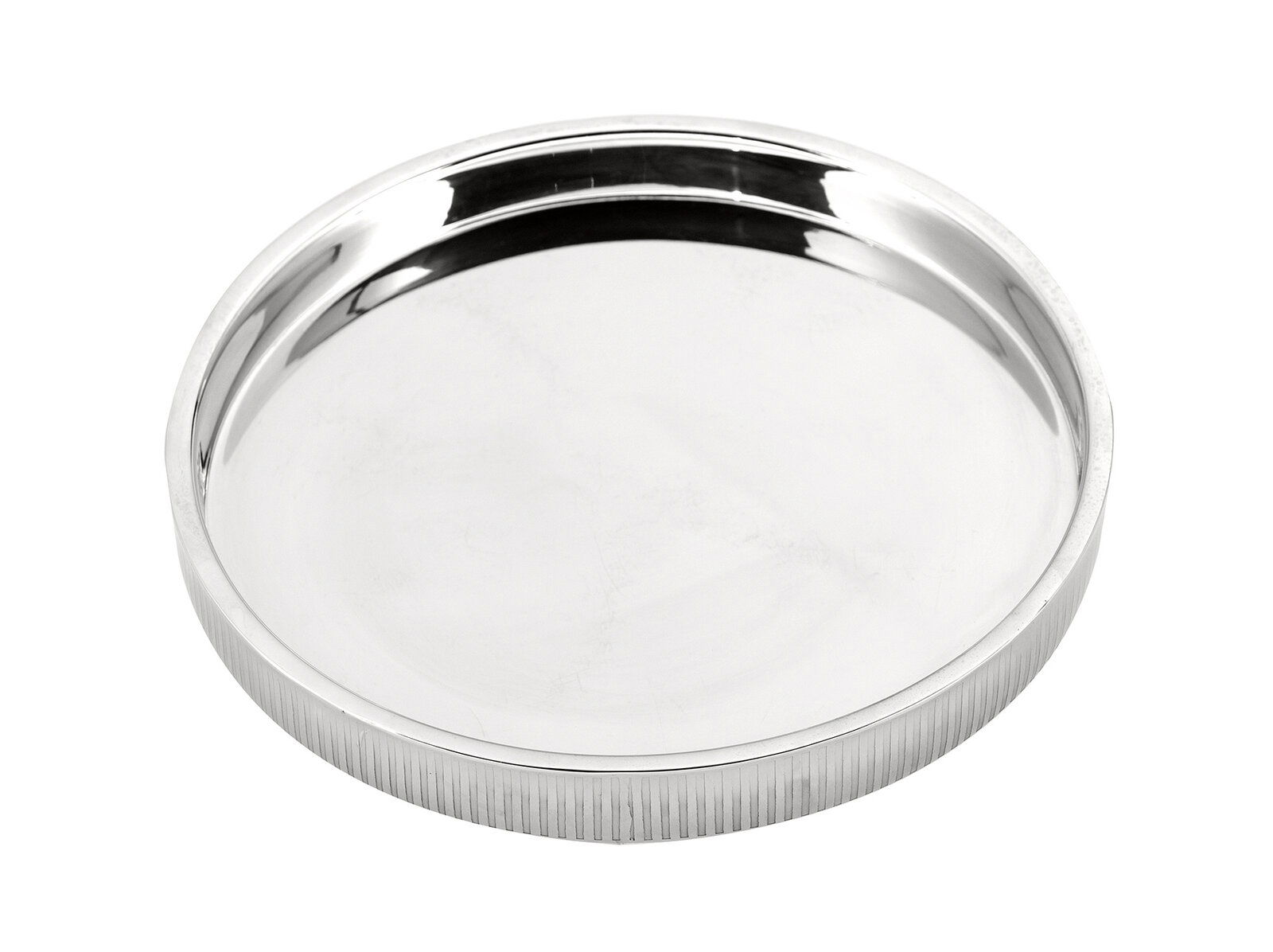 Fink Tablett MONTEGO Rundes, glänzendes Tablett aus Metall, von oben leicht schräg fotografiert.