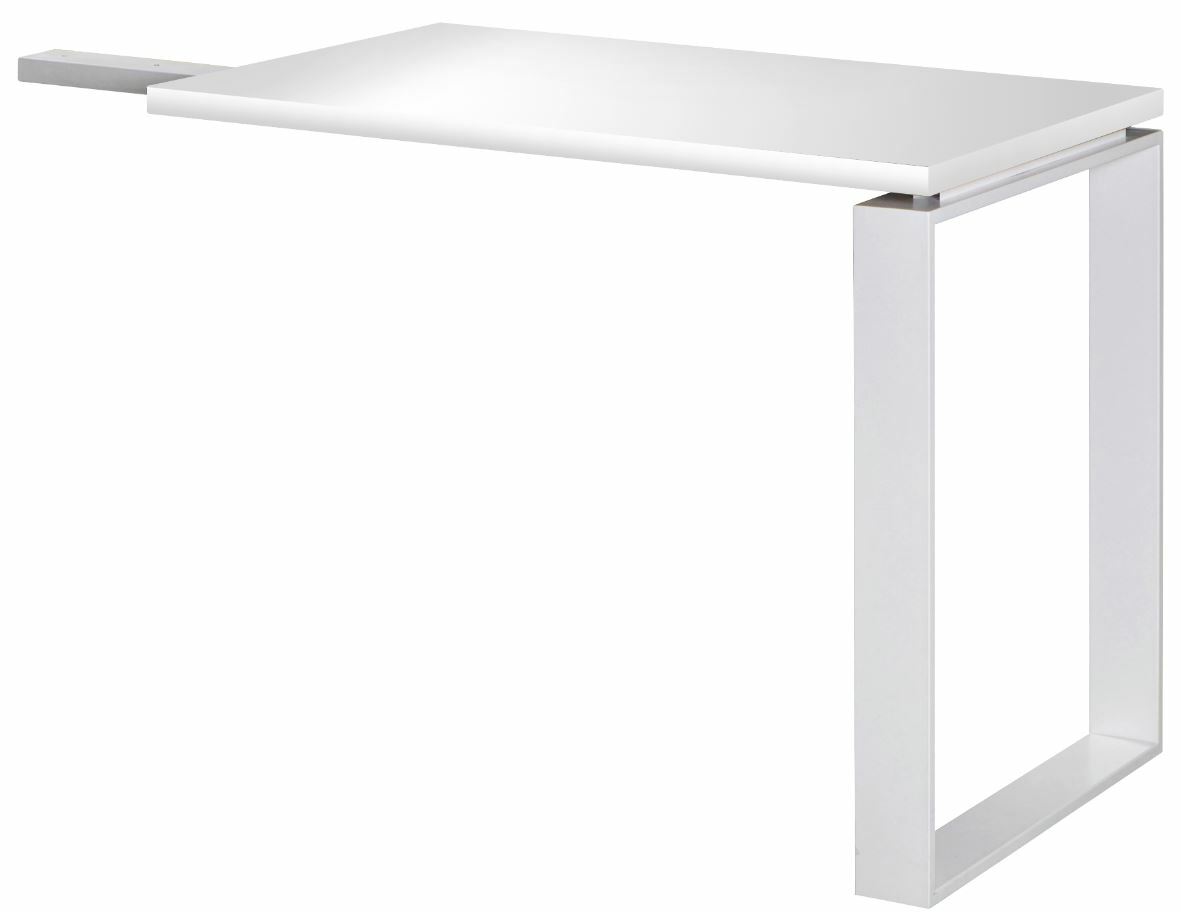 Weißer Anstelltisch XORA DIVINO mit modernem Design, seitliche Perspektive