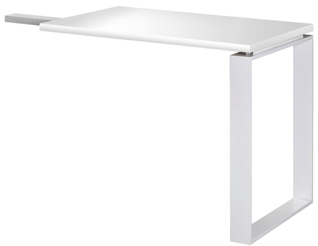 Weißer Anstelltisch XORA DIVINO mit modernem Design, seitliche Perspektive