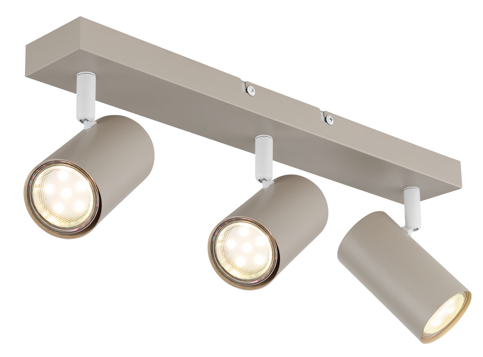 Dreifacher Deckenstrahler in modernem Design, seitliche Perspektive