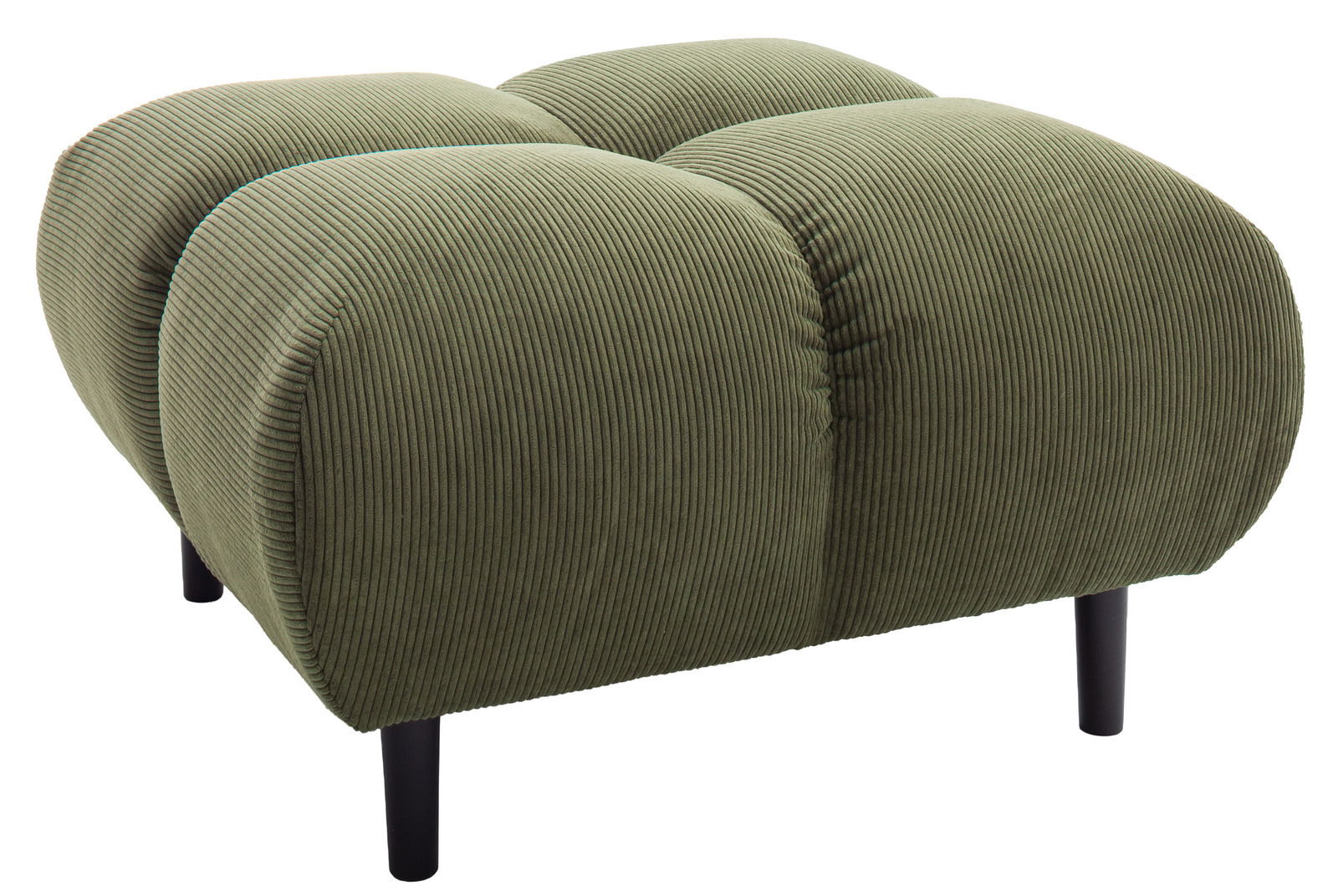 Pure Home Lifestyle Hocker quadratisch Grüner, quadratischer Hocker mit geripptem Stoffbezug und schwarzen Beinen, seitliche Perspektive