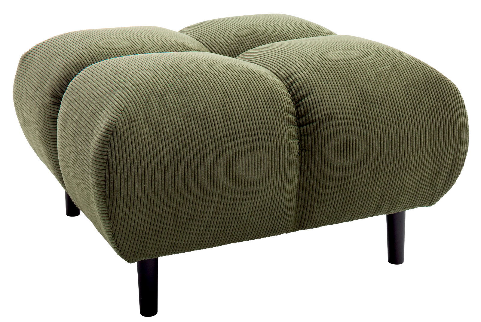 Pure Home Lifestyle Hocker quadratisch Grüner, quadratischer Hocker mit geripptem Stoffbezug und schwarzen Beinen, seitliche Perspektive