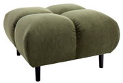 Groene, vierkante poef met geribbelde stoffen bekleding en zwarte poten, zijaanzicht