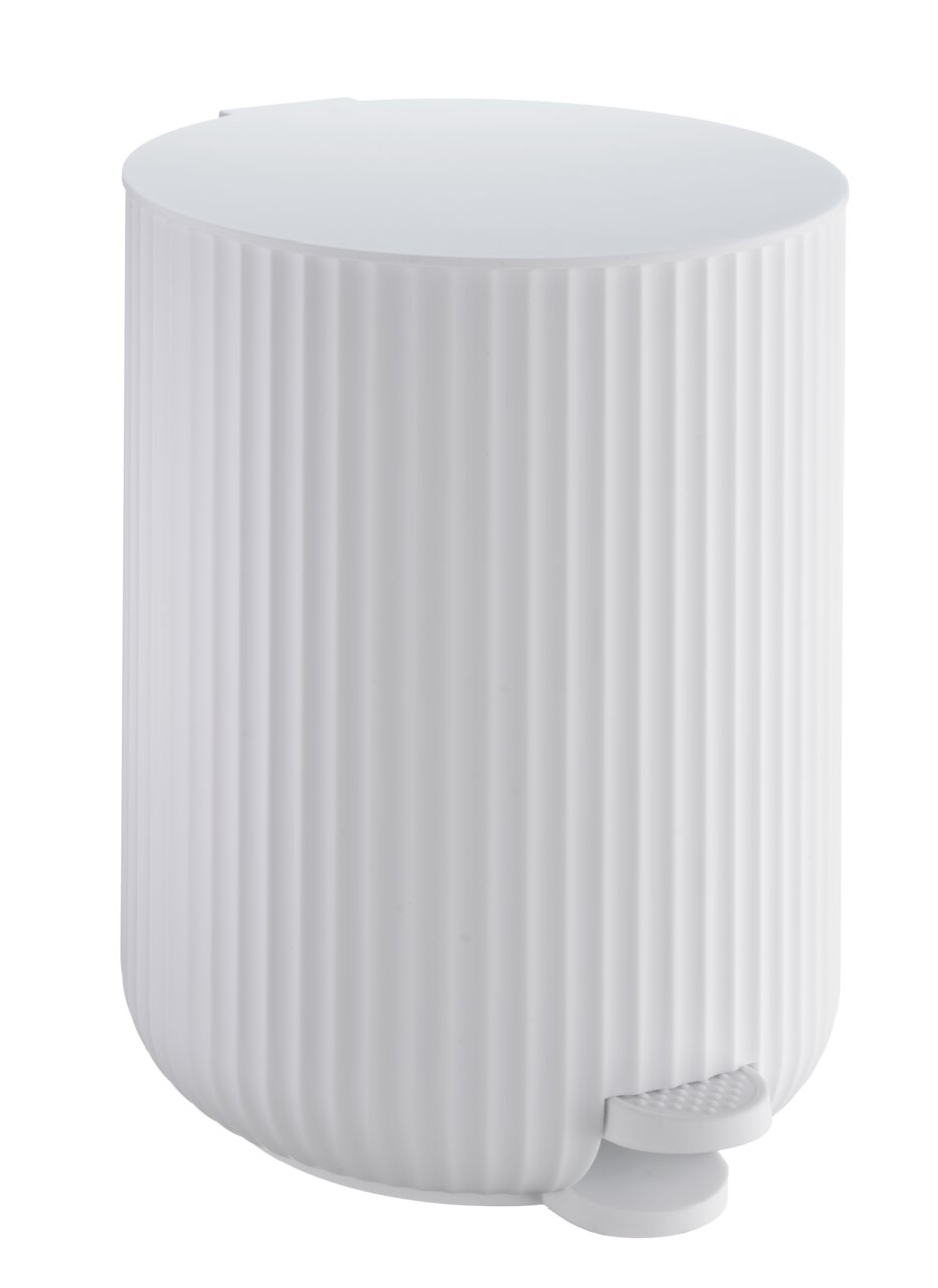 Beslagsboden Kosmetikeimer Weißer Kosmetikeimer mit 4 Litern Fassungsvermögen und Soft-Close-Funktion, seitliche Perspektive