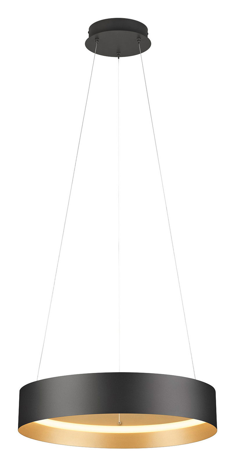 Musterring Pendelleuchte LOOP Moderne Pendelleuchte LOOP in Schwarz mit goldener Innenseite, von unten betrachtet.