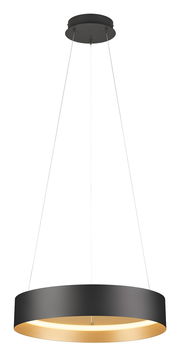 Moderne Pendelleuchte LOOP in Schwarz mit goldener Innenseite, von unten betrachtet.