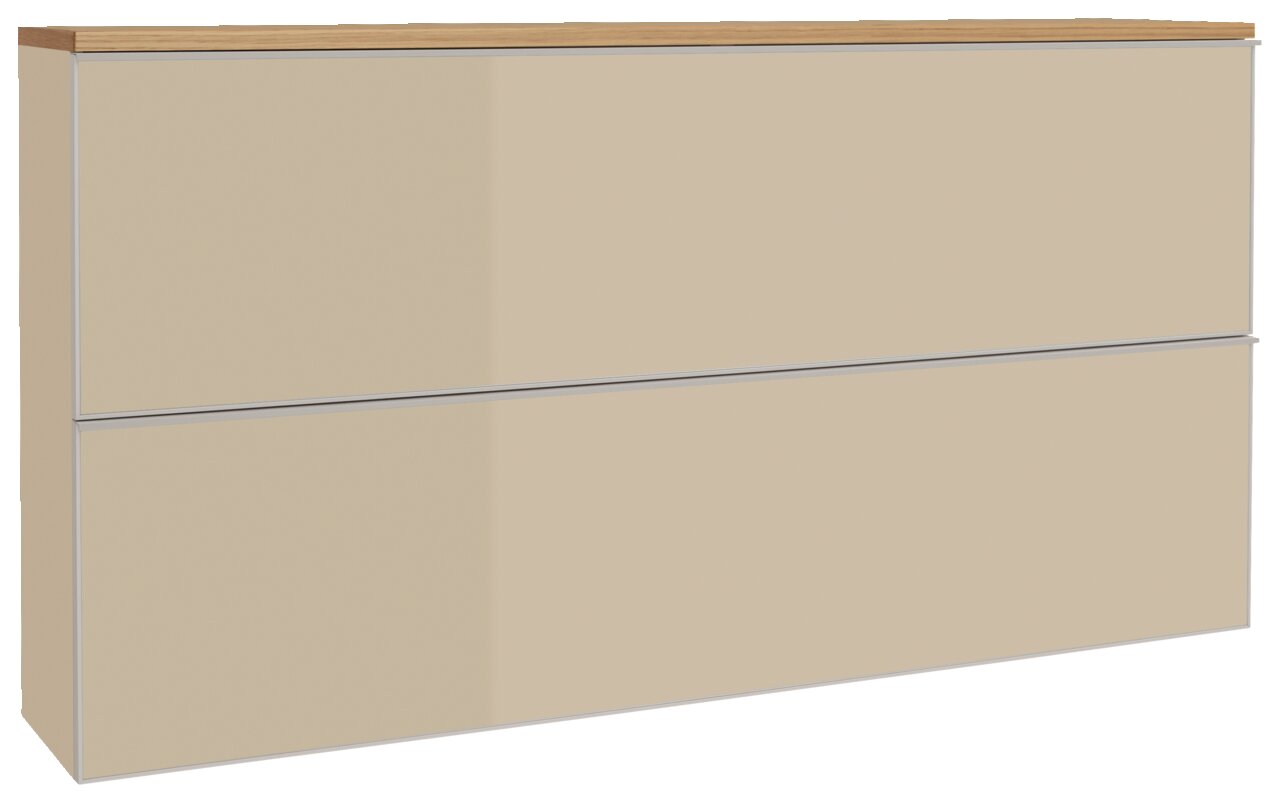 Beige XL-hangkast met twee kleppen en houten afwerking, zijaanzicht
