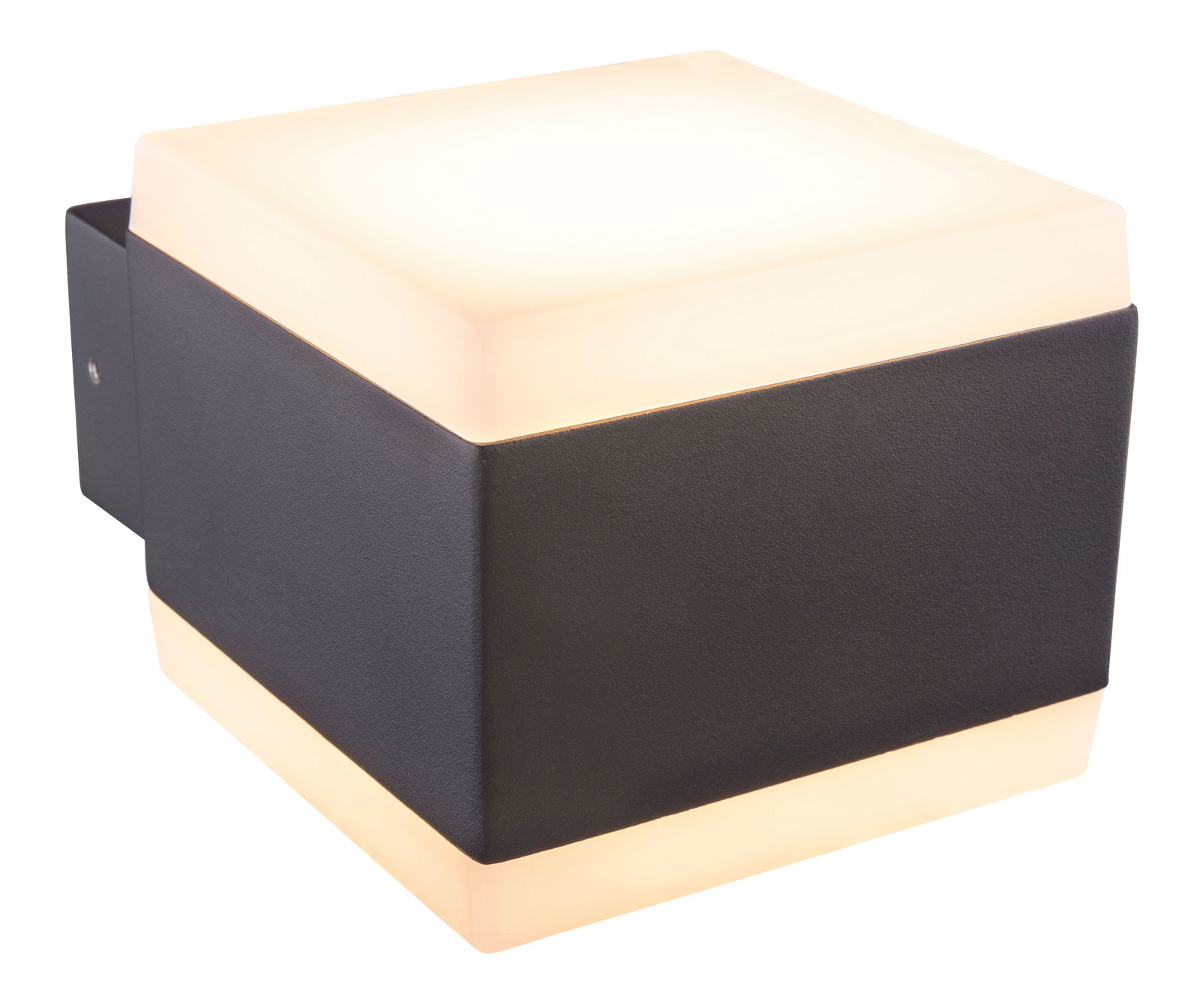 Globo Lighting LED-Aussenwandleuchte SLICE LED-Außenwandleuchte in Würfelform, seitliche Perspektive, mit schwarzem Gehäuse und leuchtenden Kanten