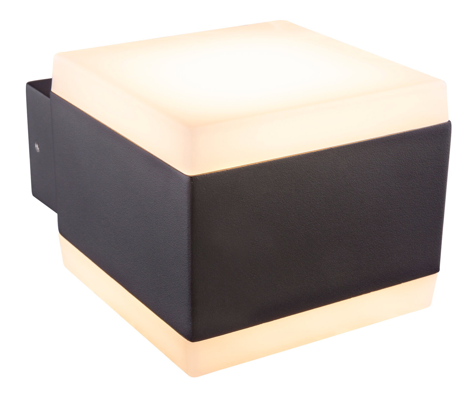 Globo Lighting LED-Aussenwandleuchte SLICE LED-Außenwandleuchte in Würfelform, seitliche Perspektive, mit schwarzem Gehäuse und leuchtenden Kanten