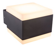 LED-Außenwandleuchte in Würfelform, seitliche Perspektive, mit schwarzem Gehäuse und leuchtenden Kanten