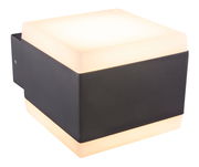 LED-Außenwandleuchte in Würfelform, seitliche Perspektive, mit schwarzem Gehäuse und leuchtenden Kanten