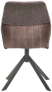 Rückansicht eines modernen Stuhls mit gepolsterter Rückenlehne und vier Metallbeinen.