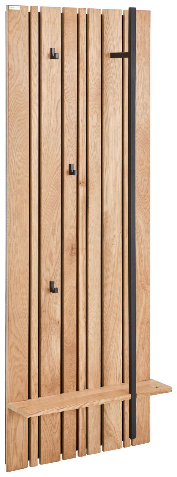 Linea Natura Garderobenpaneel SIGNE Garderobenpaneel aus Holz mit mehreren Haken und einem Regalbrett, seitliche Perspektive