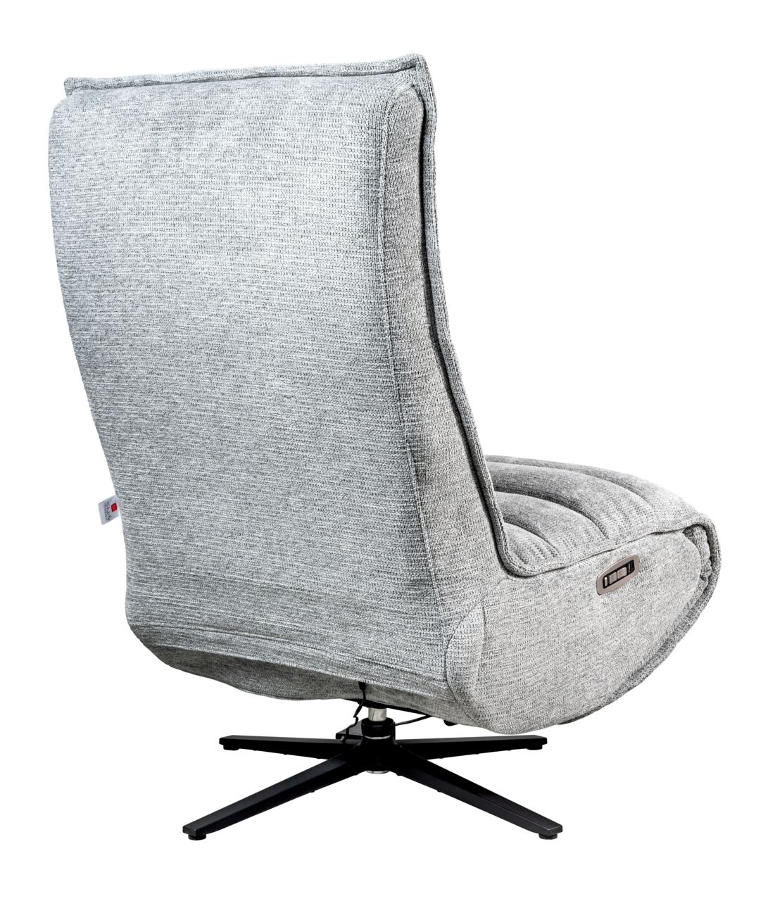 Rückansicht einer grauen Relaxliege mit drehbarem Fußgestell