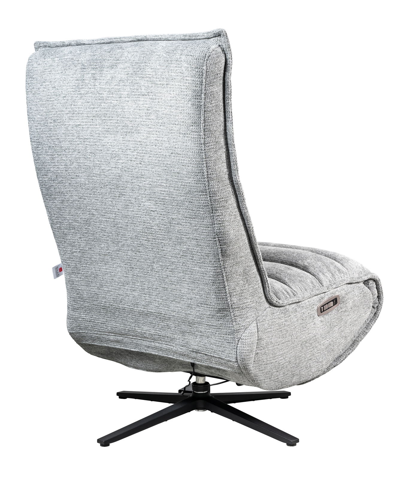Rückansicht einer grauen Relaxliege mit drehbarem Fußgestell