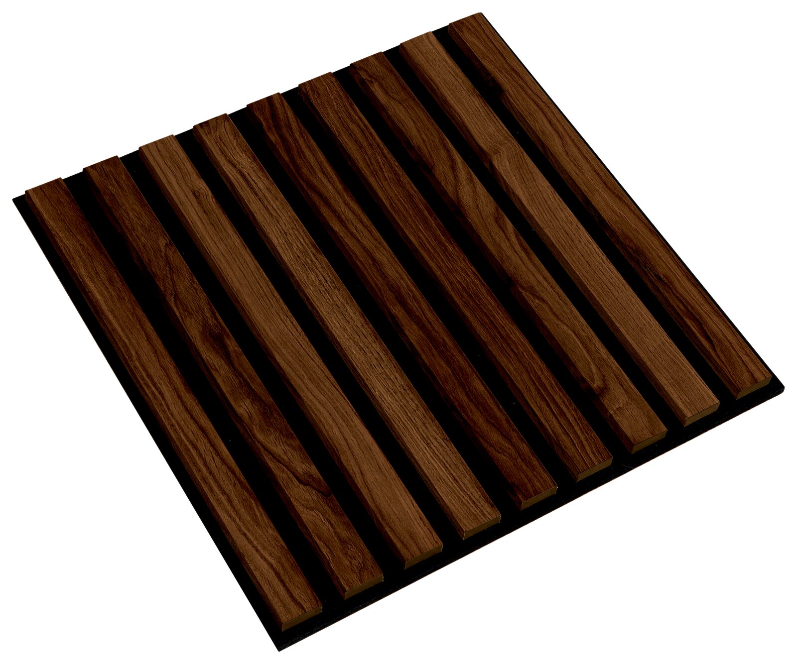 Dekoratives quadratisches Paneel mit Holzlatten, perspektivisch von oben betrachtet.