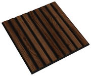 Dekoratives quadratisches Paneel mit Holzlatten, perspektivisch von oben betrachtet.