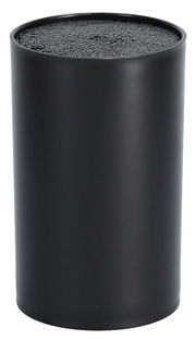 Schwarzer Messerblock mit Borsteneinsatz, zylindrische Form, Ansicht von vorne