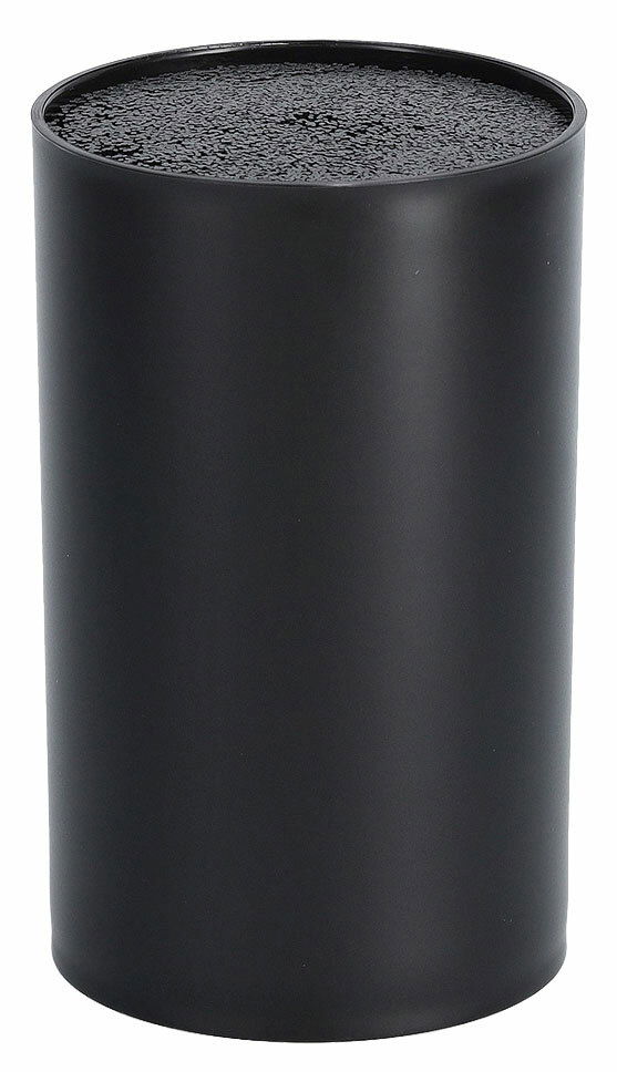 Schwarzer Messerblock mit Borsteneinsatz, zylindrische Form, Ansicht von vorne