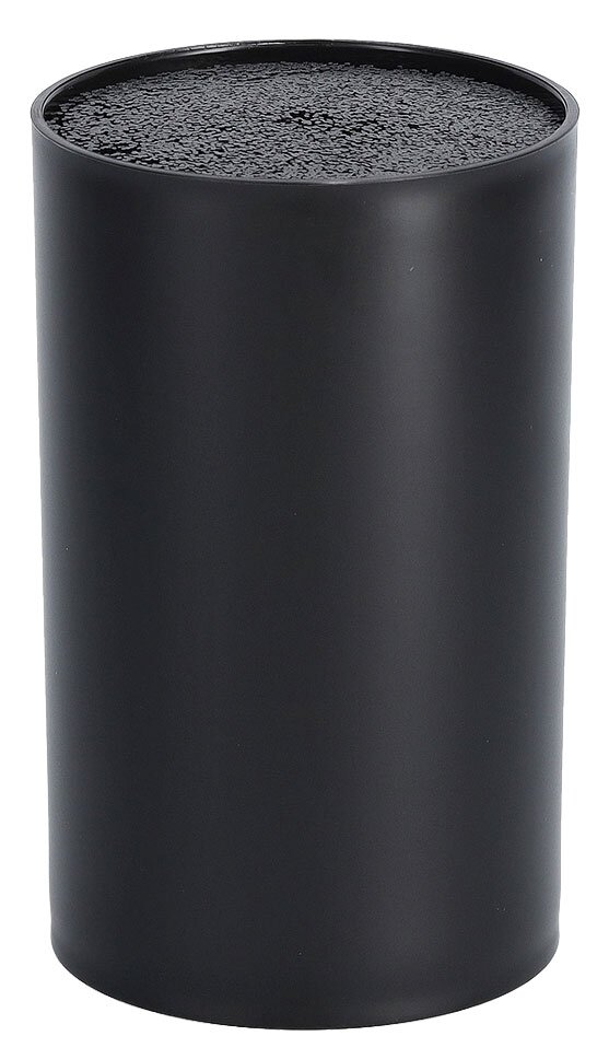 Schwarzer Messerblock mit Borsteneinsatz, zylindrische Form, Ansicht von vorne