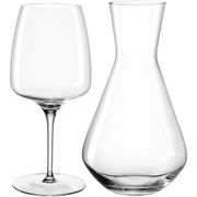 Weinset bestehend aus einem Weinglas und einer Karaffe, seitliche Perspektive