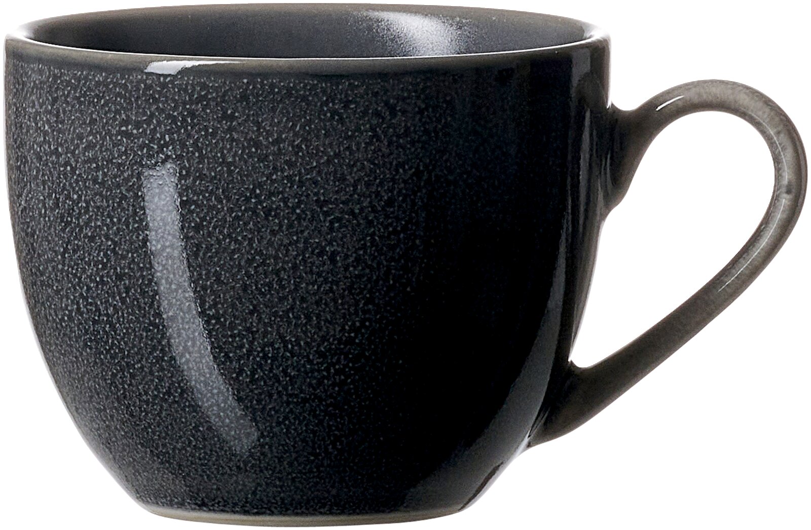 Schwarze Espressoobertasse mit 90ml Fassungsvermögen, seitliche Perspektive
