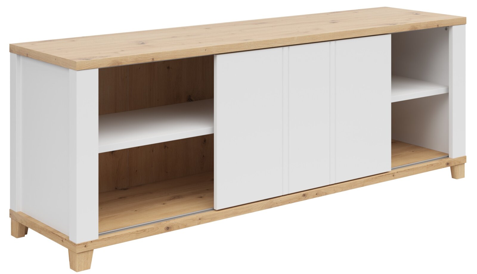 Hom´in Kommode 1-Türig HYGGE Kommode mit einer Tür, in Holzoptik und Weiß, seitliche Perspektive