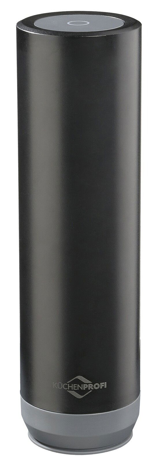 Zylindrisches, schwarzes Vakuumiergerät von KÜCHENPROFI, frontal abgebildet.
